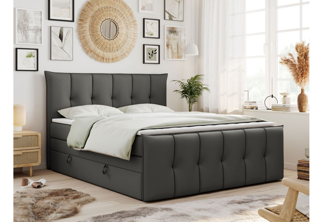 Łóżko kontynentalne PREMIUM 11 KING 200x200 - H3 - ciemnoszary, ekoskóra