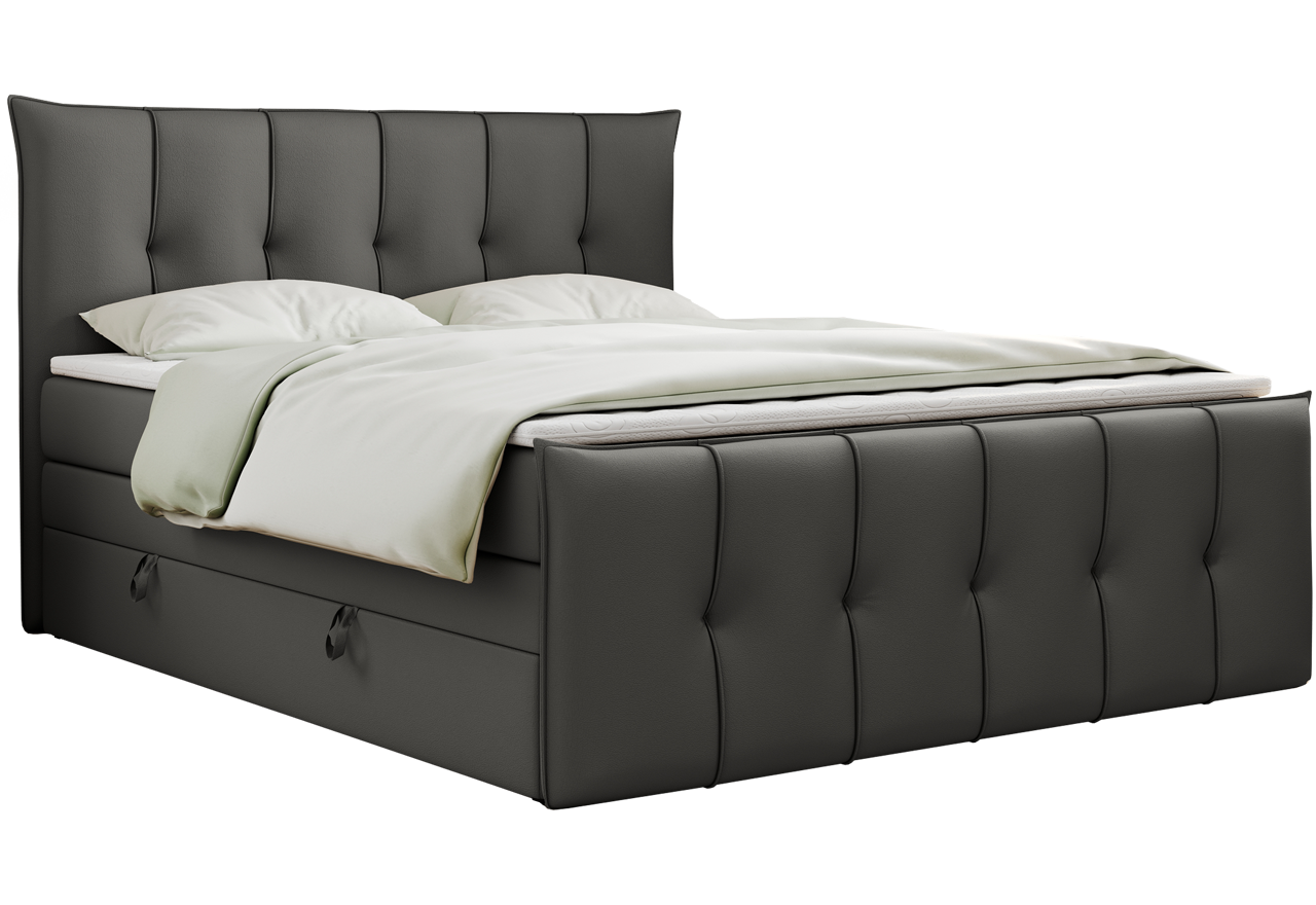 Łóżko kontynentalne PREMIUM 11 KING 200x200 - H3 - ciemnoszary, ekoskóra