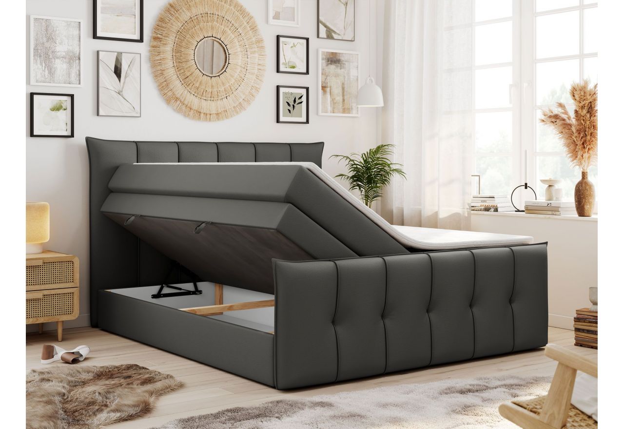 Łóżko kontynentalne PREMIUM 11 KING 120x200 - H4 - ciemnoszary, ekoskóra