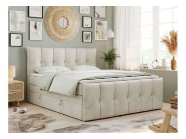Łóżko kontynentalne PREMIUM 11 KING 120x200 - H3 - beżowy, welwet