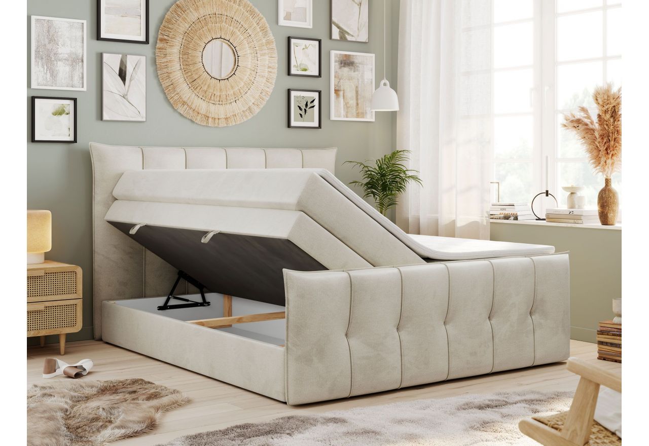 Łóżko kontynentalne PREMIUM 11 KING 160x200 - H3 - beżowy, welwet
