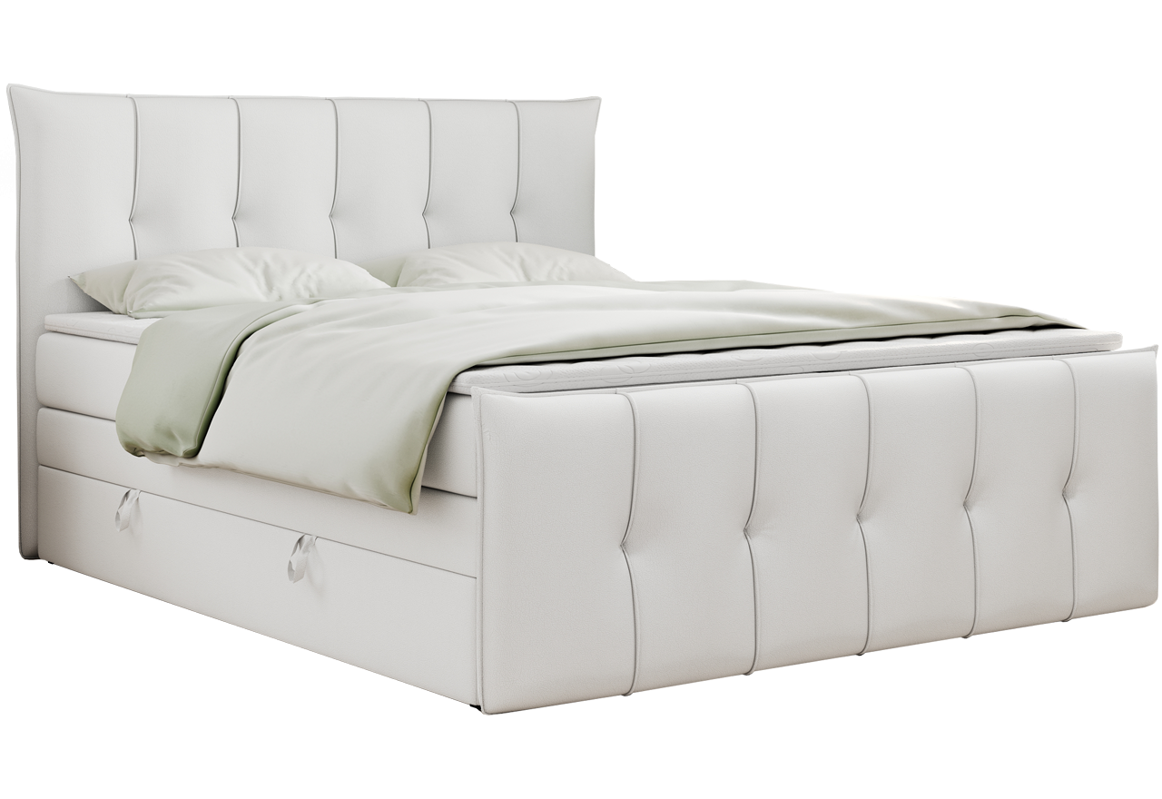 Łóżko kontynentalne PREMIUM 11 KING 200x200 - H3 - biały, ekoskóra