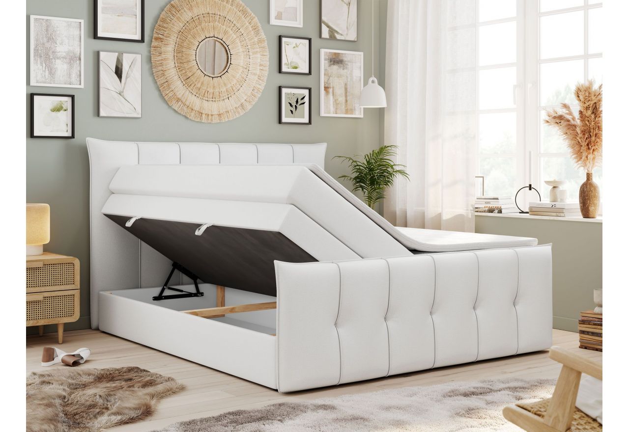 Łóżko kontynentalne PREMIUM 11 KING 120x200 - H4 - biały, ekoskóra