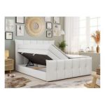 Łóżko kontynentalne PREMIUM 11 KING 180x200 - H4 - biały, ekoskóra