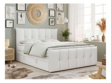 Łóżko kontynentalne PREMIUM 11 KING 200x200 - H4 - biały, ekoskóra