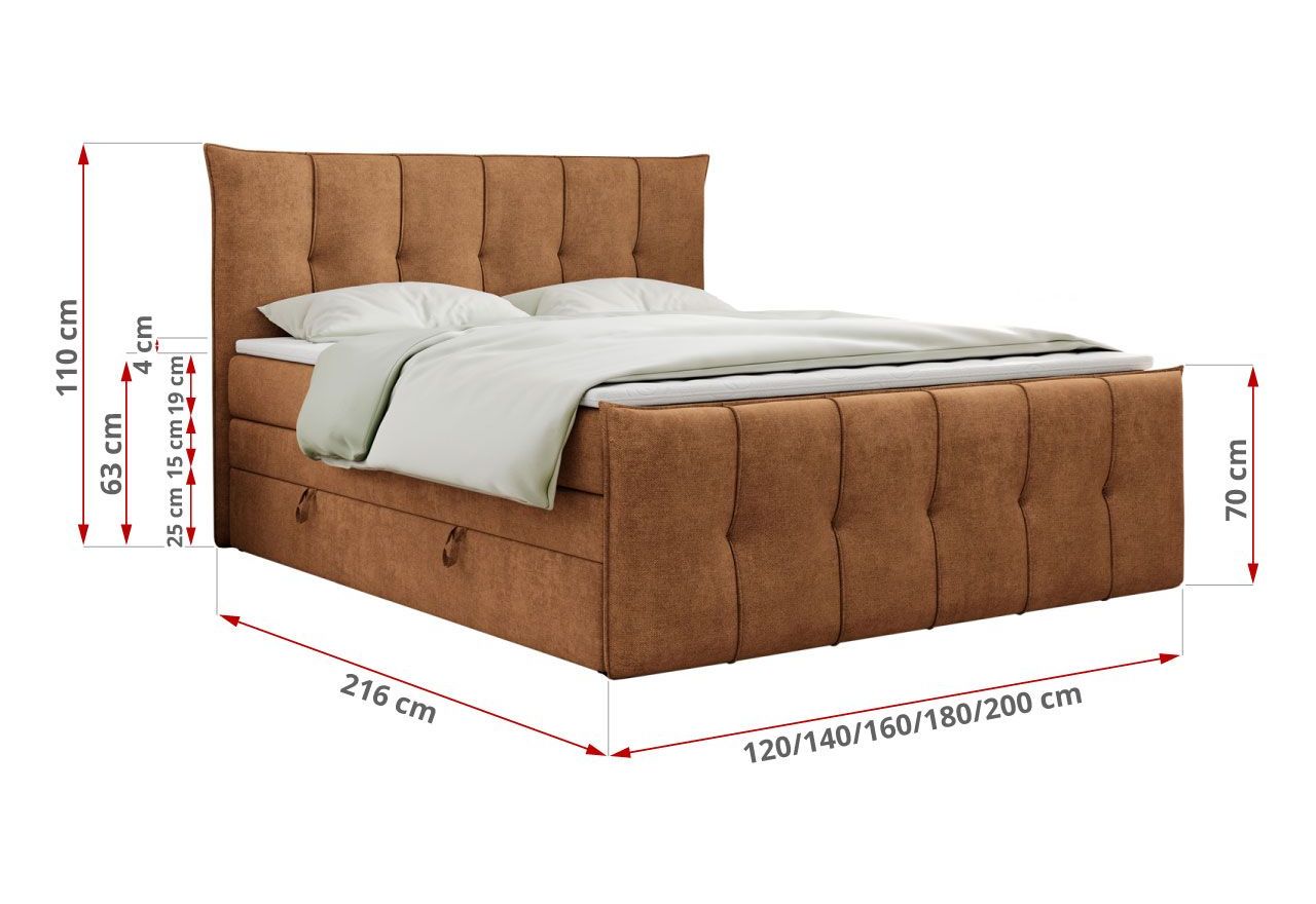 Łóżko kontynentalne PREMIUM 11 KING 180x200 - H3 - pomarańczowy, struktura