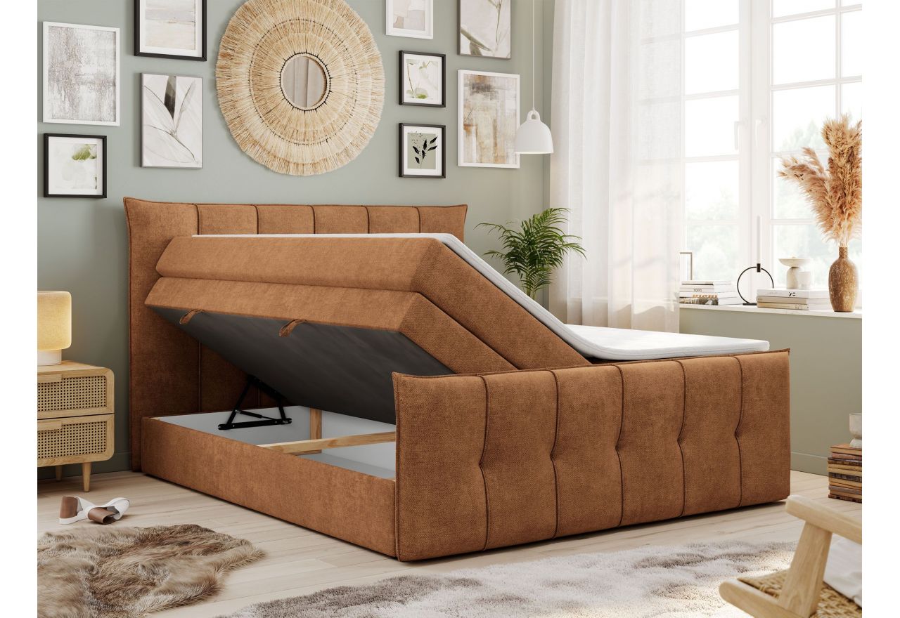 Łóżko kontynentalne PREMIUM 11 KING 160x200 - H4 - pomarańczowy, struktura