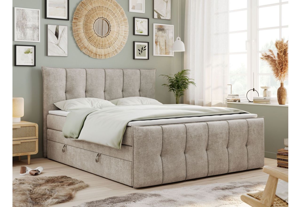 Łóżko kontynentalne PREMIUM 11 KING 140x200 - H3 - beżowy, struktura