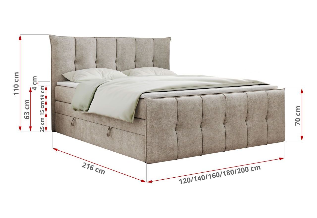 Łóżko kontynentalne PREMIUM 11 KING 200x200 - H3 - beżowy, struktura