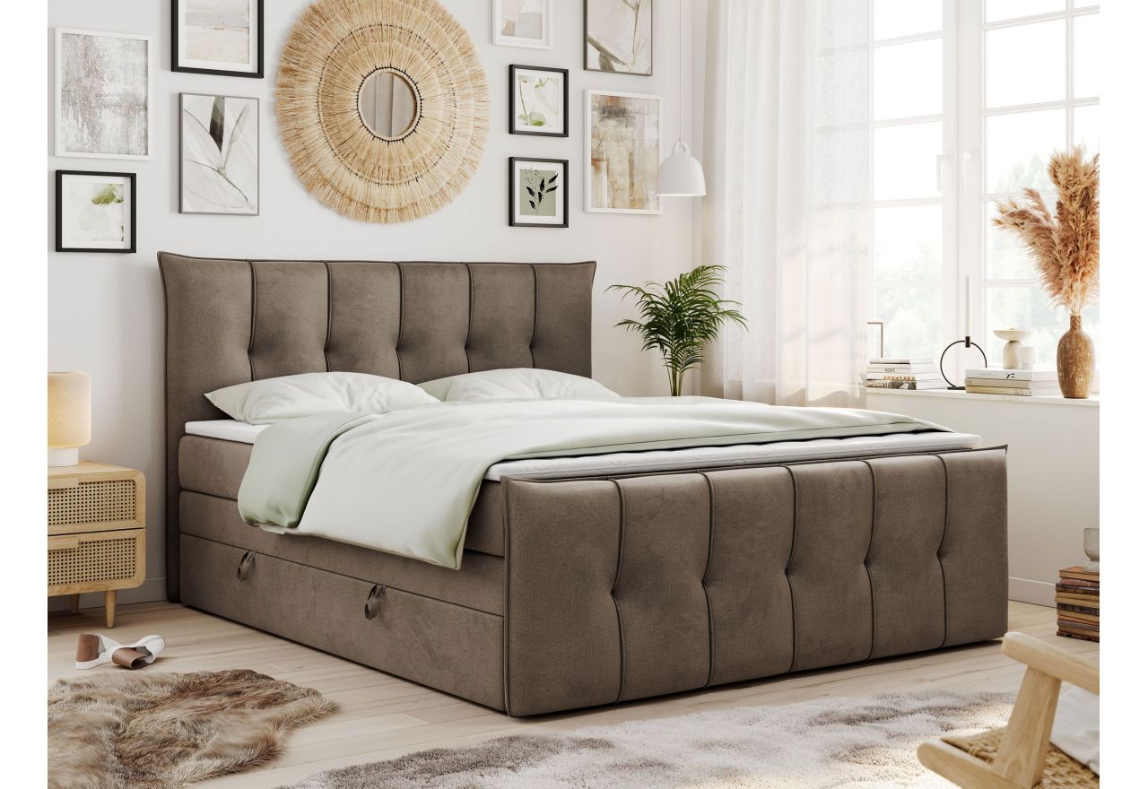 Łóżko kontynentalne PREMIUM 11 KING 200x200 - H3 - brązowy, welwet