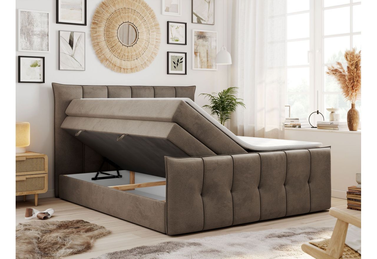 Łóżko kontynentalne PREMIUM 11 KING 160x200 - H4 - brązowy, welwet