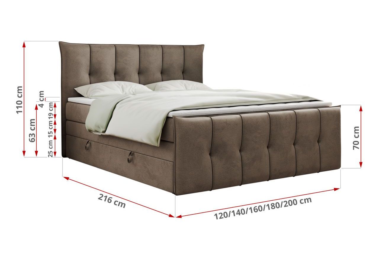 Łóżko kontynentalne PREMIUM 11 KING 180x200 - H4 - brązowy, welwet