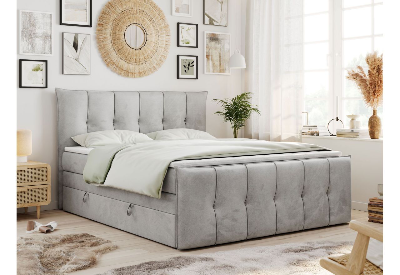 Łóżko kontynentalne PREMIUM 11 KING 180x200 - H3 - jasnoszary, welwet