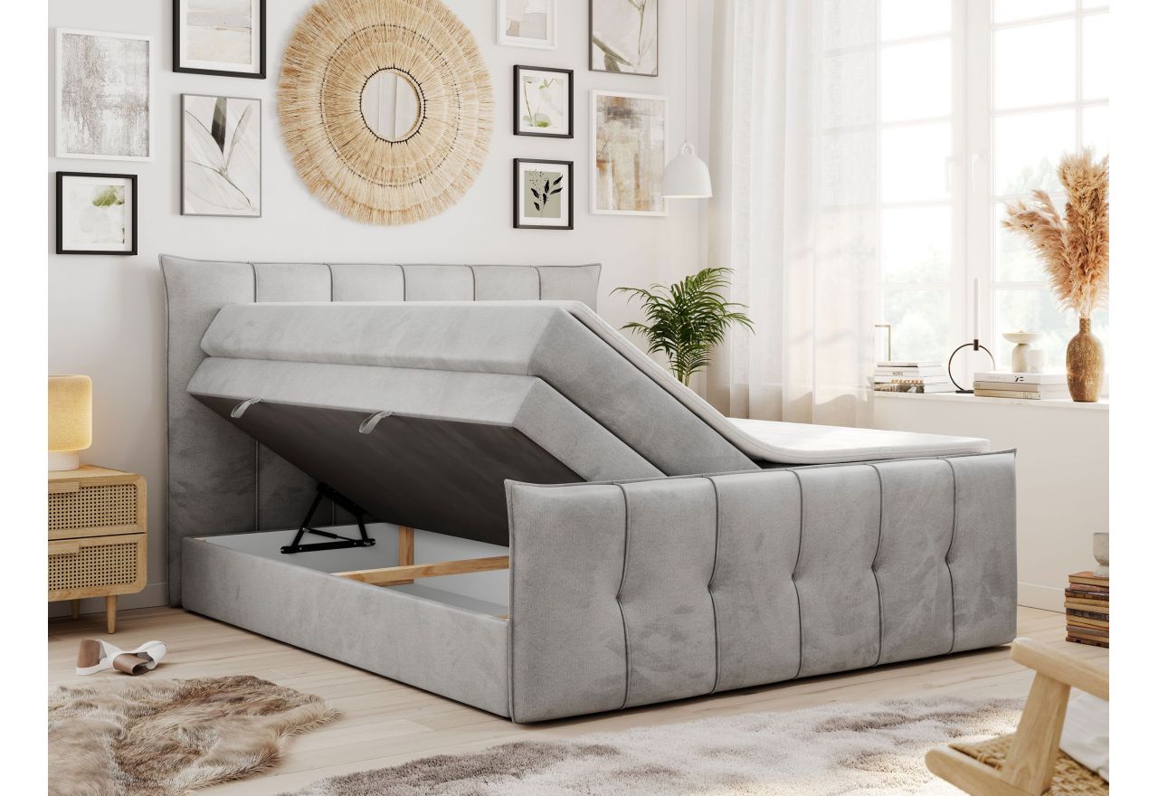 Łóżko kontynentalne PREMIUM 11 KING 200x200 - H3 - jasnoszary, welwet