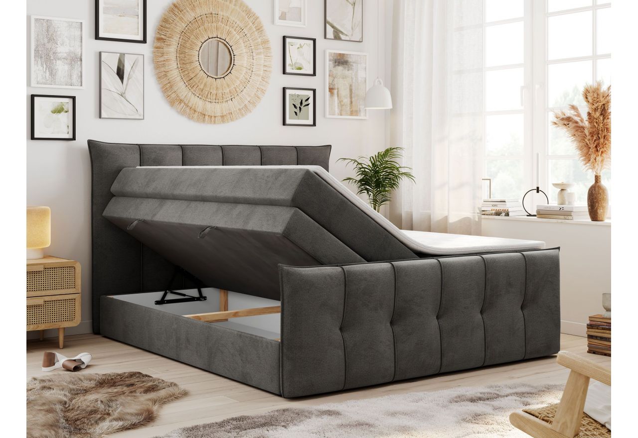 Łóżko kontynentalne PREMIUM 11 KING 180x200 - H3 - ciemnoszary, welwet