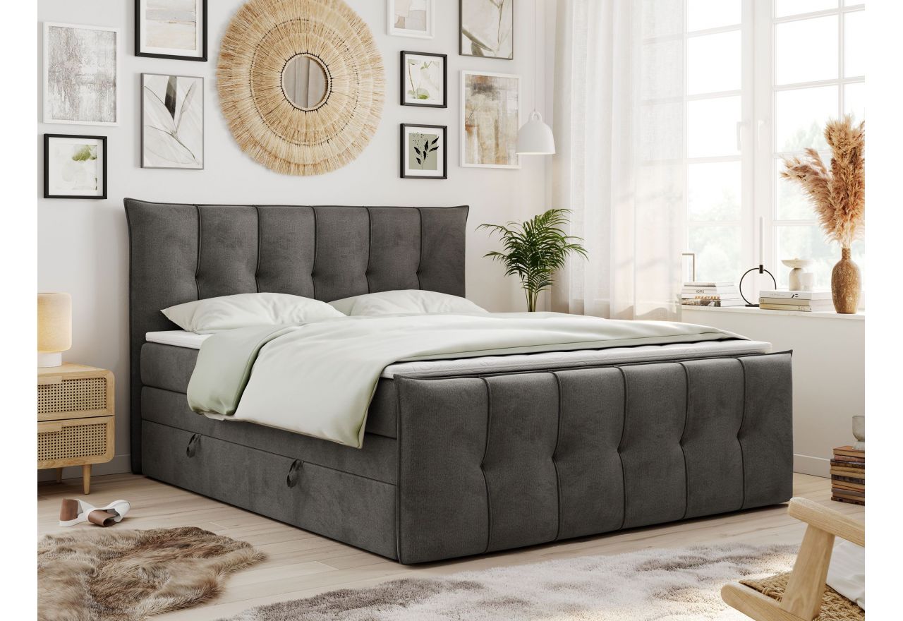 Łóżko kontynentalne PREMIUM 11 KING 160x200 - H4 - ciemnoszary, welwet