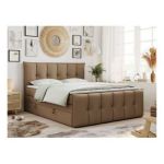 Łóżko kontynentalne PREMIUM 11 KING 140x200 - H3 - brązowy, ekoskóra