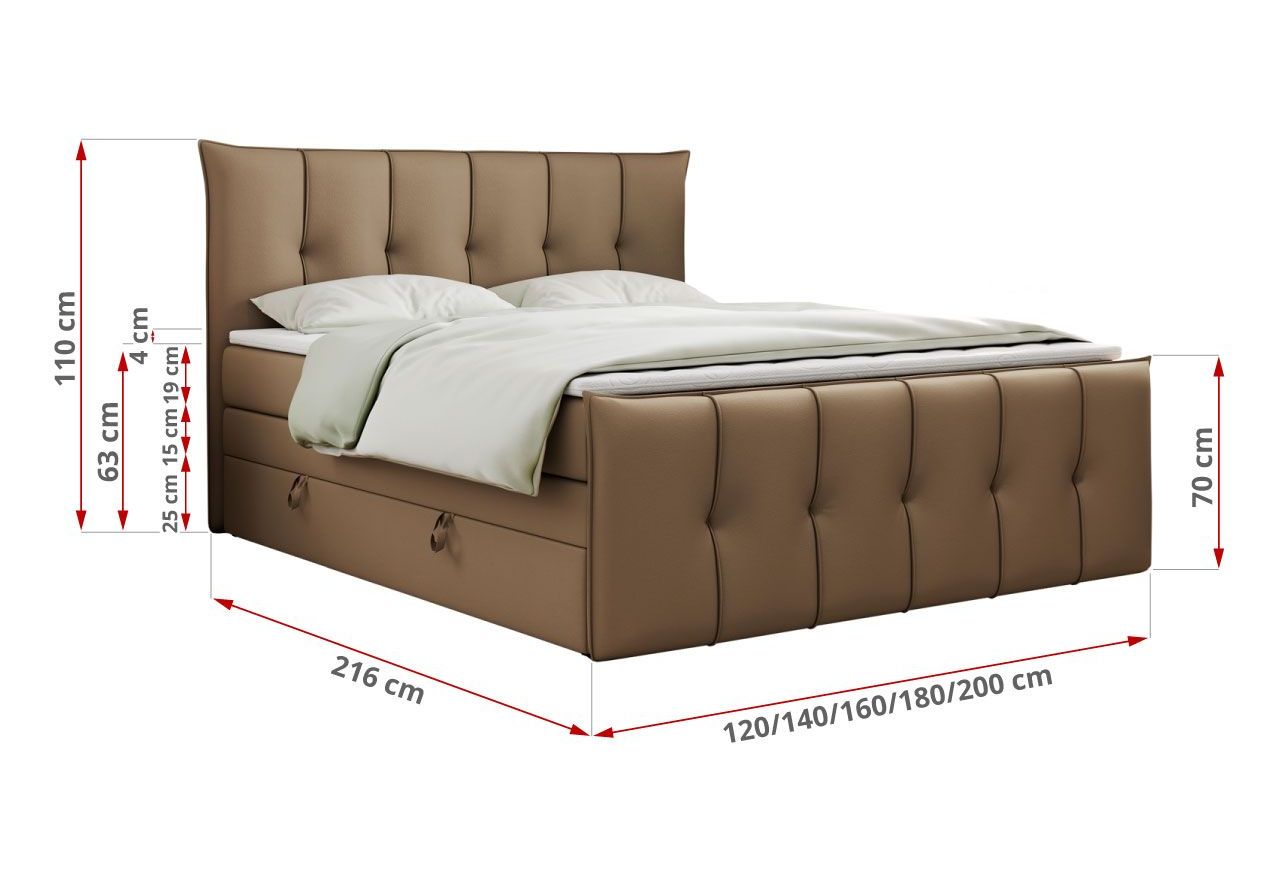 Łóżko kontynentalne PREMIUM 11 KING 180x200 - H3 - brązowy, ekoskóra