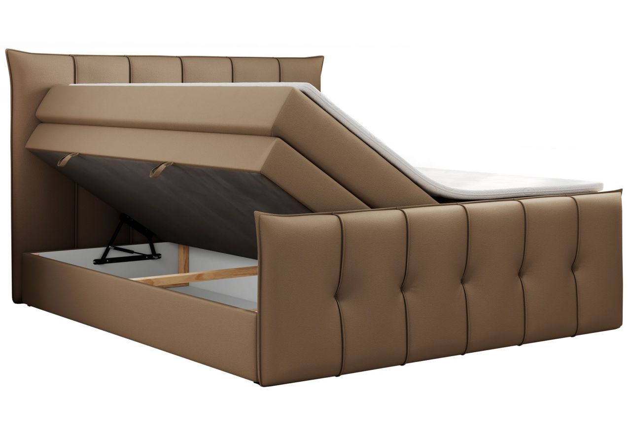 Łóżko kontynentalne PREMIUM 11 KING 180x200 - H4 - brązowy, ekoskóra