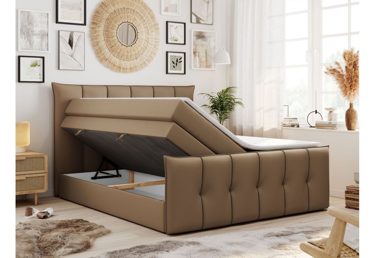 Łóżko kontynentalne PREMIUM 11 KING 200x200 - H4 - brązowy, ekoskóra