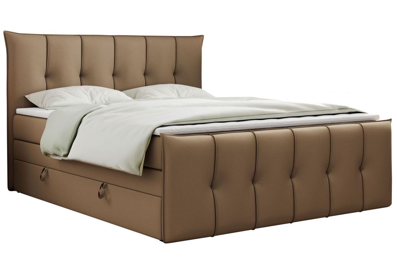 Łóżko kontynentalne PREMIUM 11 KING 200x200 - H4 - brązowy, ekoskóra