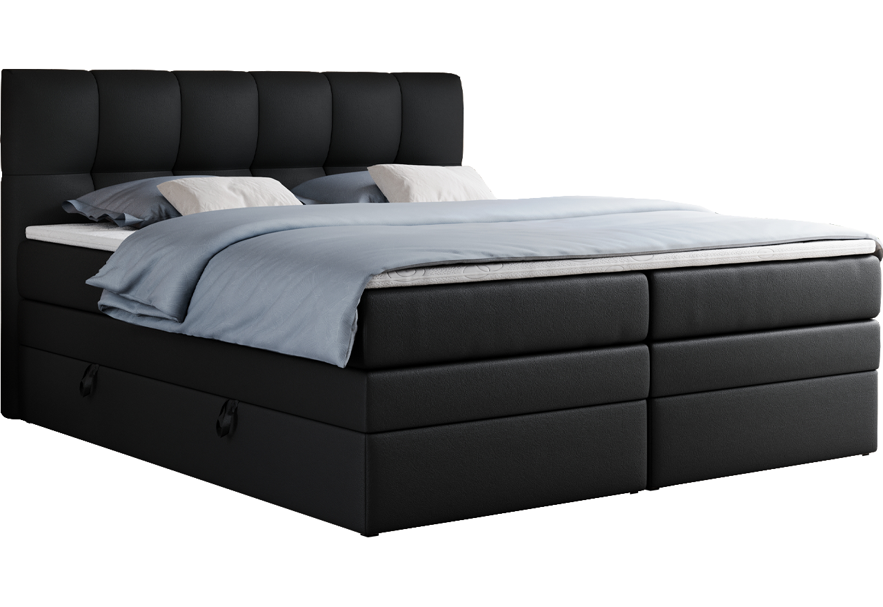 Łóżko kontynentalne ALVIN KING 140x200 - H3 - czarny, ekoskóra
