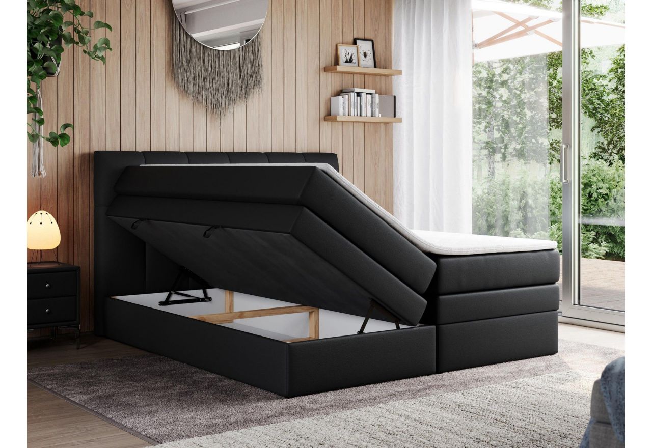 Łóżko kontynentalne ALVIN KING 140x200 - H3 - czarny, ekoskóra