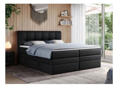 Łóżko kontynentalne ALVIN KING 140x200 - H4 - czarny, ekoskóra