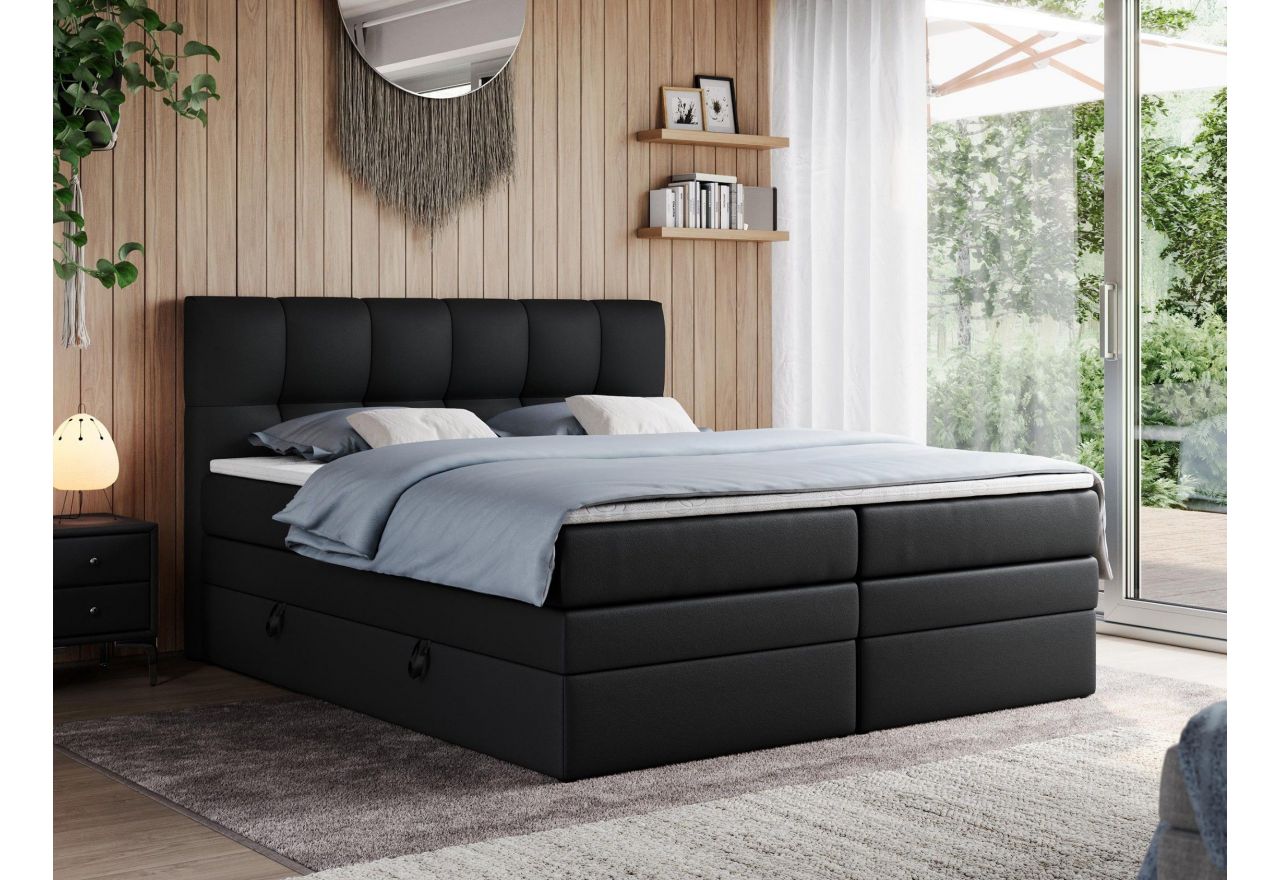 Łóżko kontynentalne ALVIN KING 160x200 - H4 - czarny, ekoskóra