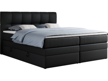 Łóżko kontynentalne ALVIN KING 180x200 - H4 - czarny, ekoskóra