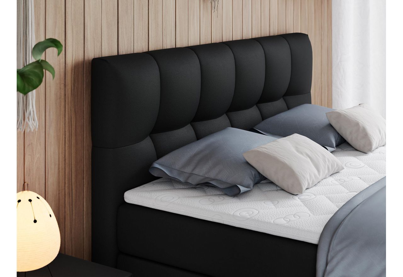 Łóżko kontynentalne ALVIN KING 200x200 - H4 - czarny, ekoskóra