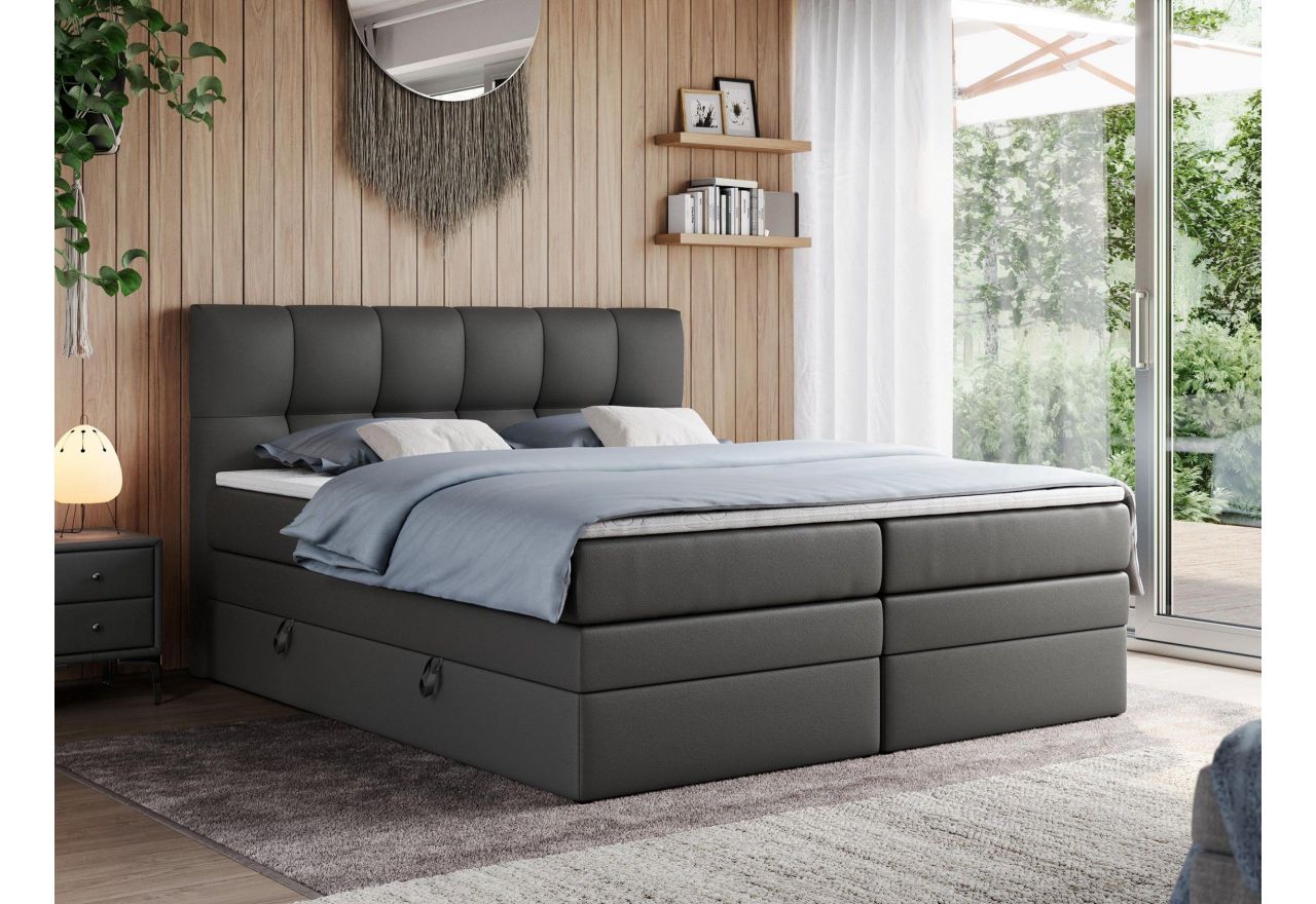 Łóżko kontynentalne ALVIN KING 120x200 - H3 - szary, ekoskóra