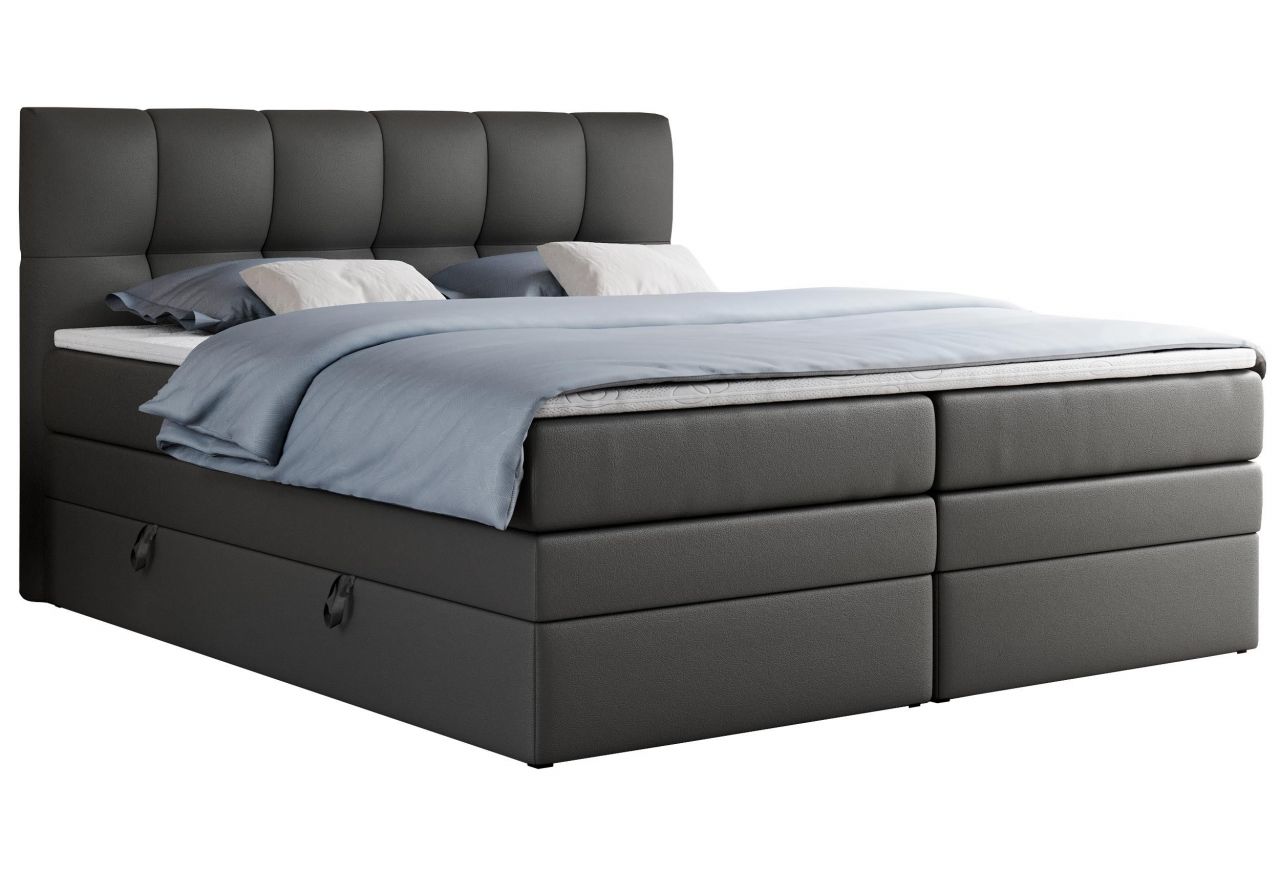 Łóżko kontynentalne ALVIN KING 160x200 - H3 - szary, ekoskóra