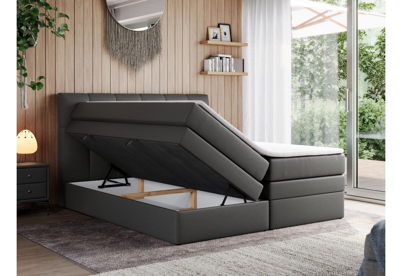 Łóżko kontynentalne ALVIN KING 180x200 - H3 - szary, ekoskóra