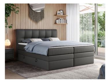 Łóżko kontynentalne ALVIN KING 160x200 - H4 - szary, ekoskóra