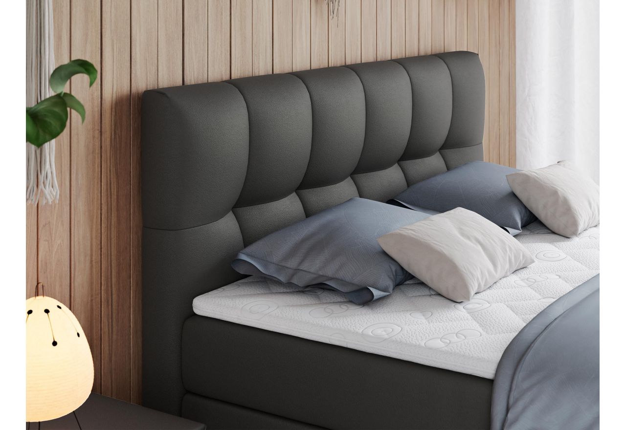 Łóżko kontynentalne ALVIN KING 200x200 - H4 - szary, ekoskóra