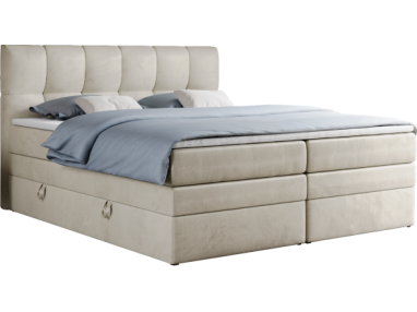 Łóżko kontynentalne ALVIN KING 120x200 - H3 - beżowy, welwet