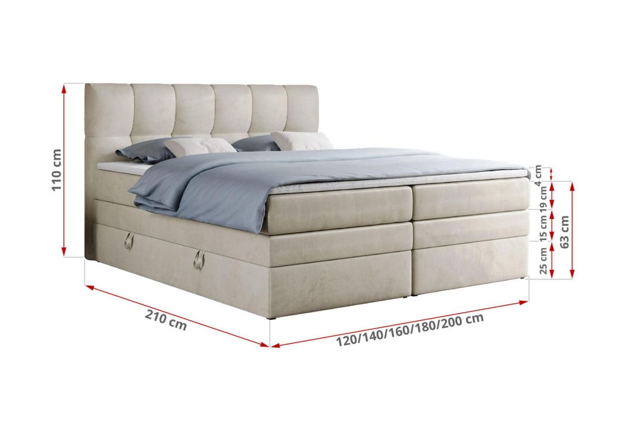 Łóżko kontynentalne ALVIN KING 120x200 - H3 - beżowy, welwet