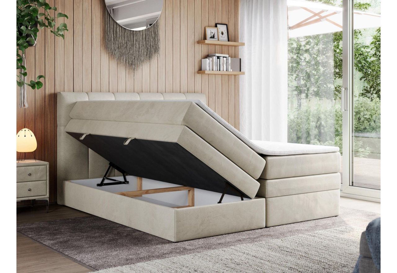 Łóżko kontynentalne ALVIN KING 140x200 - H3 - beżowy, welwet