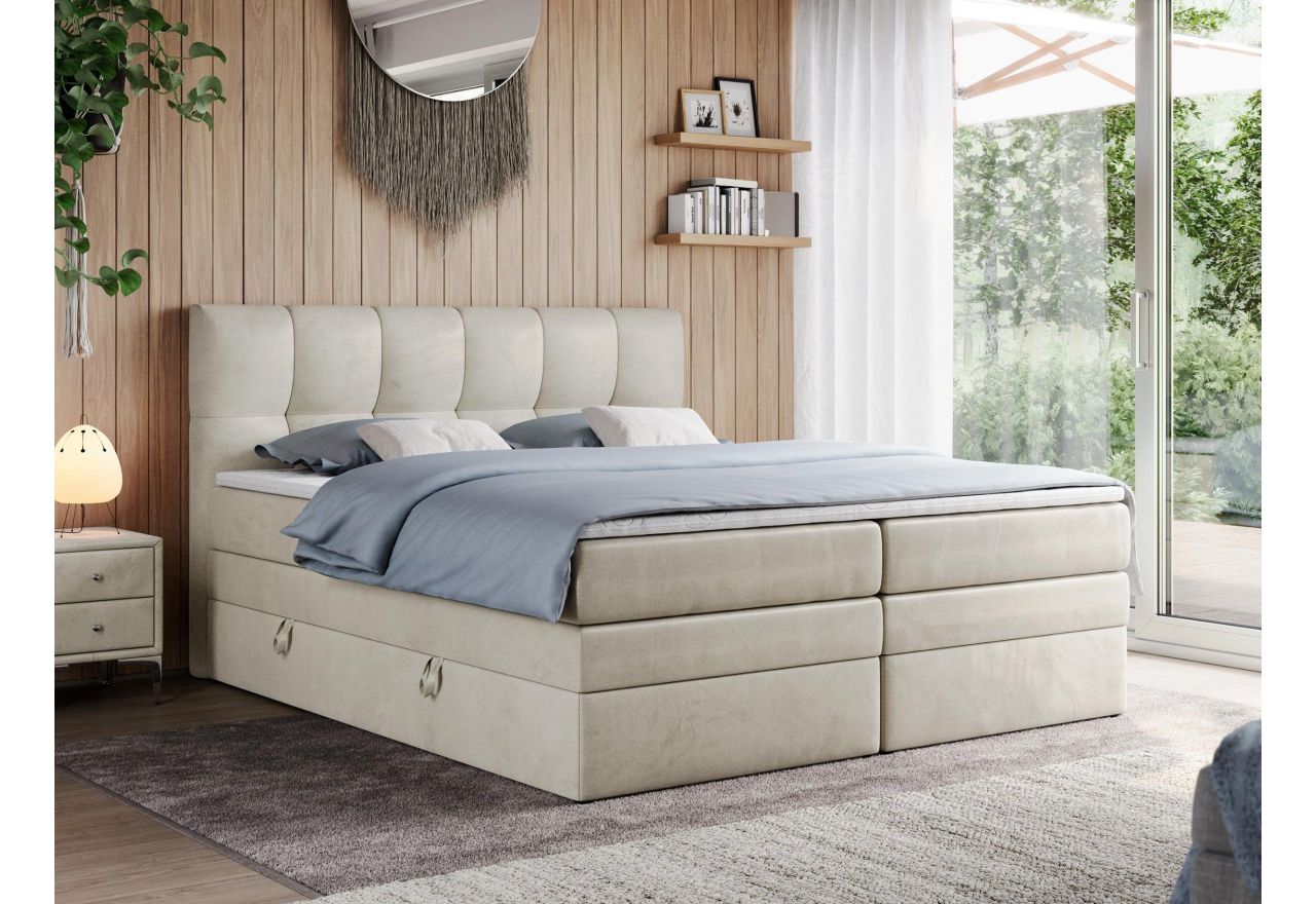 Łóżko kontynentalne ALVIN KING 160x200 - H3 - beżowy, welwet