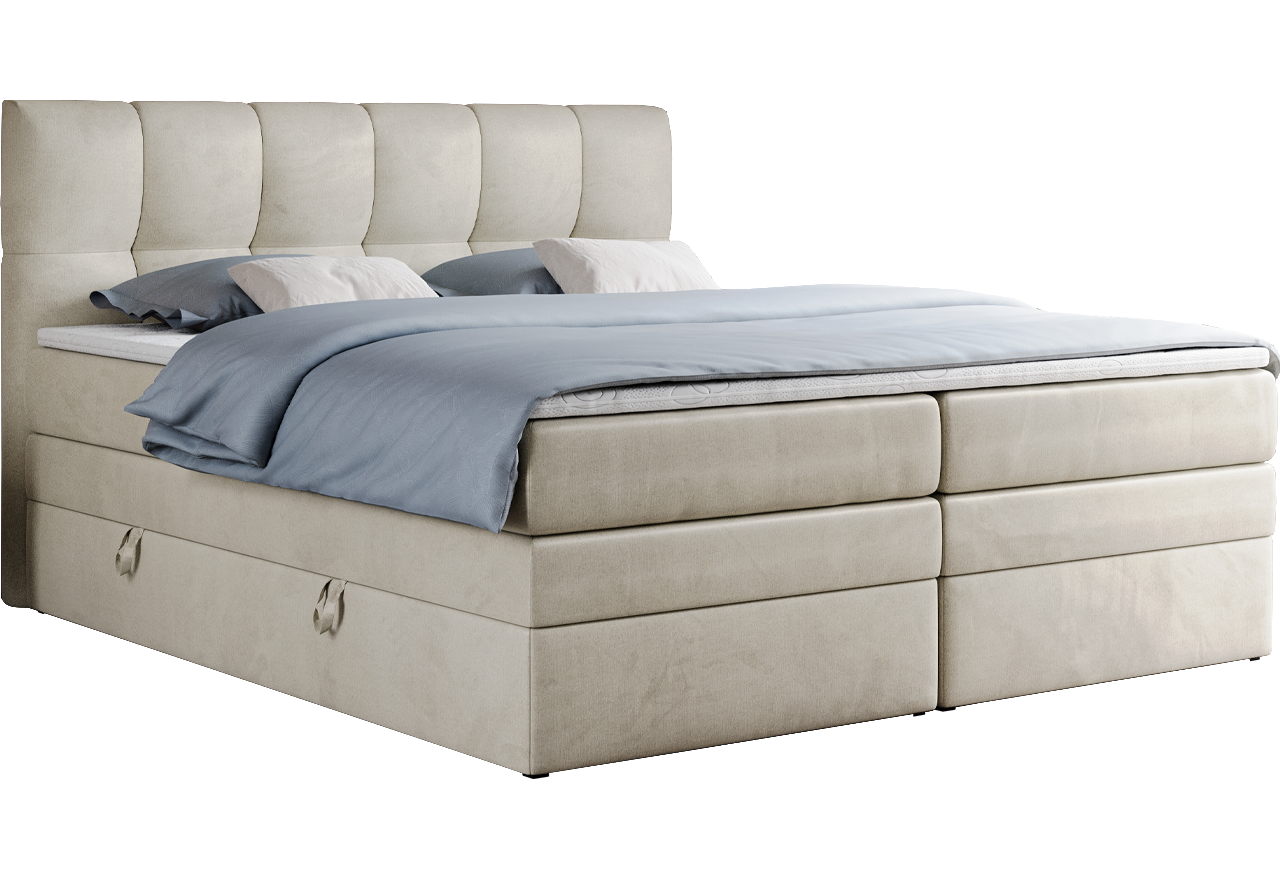 Łóżko kontynentalne ALVIN KING 160x200 - H3 - beżowy, welwet