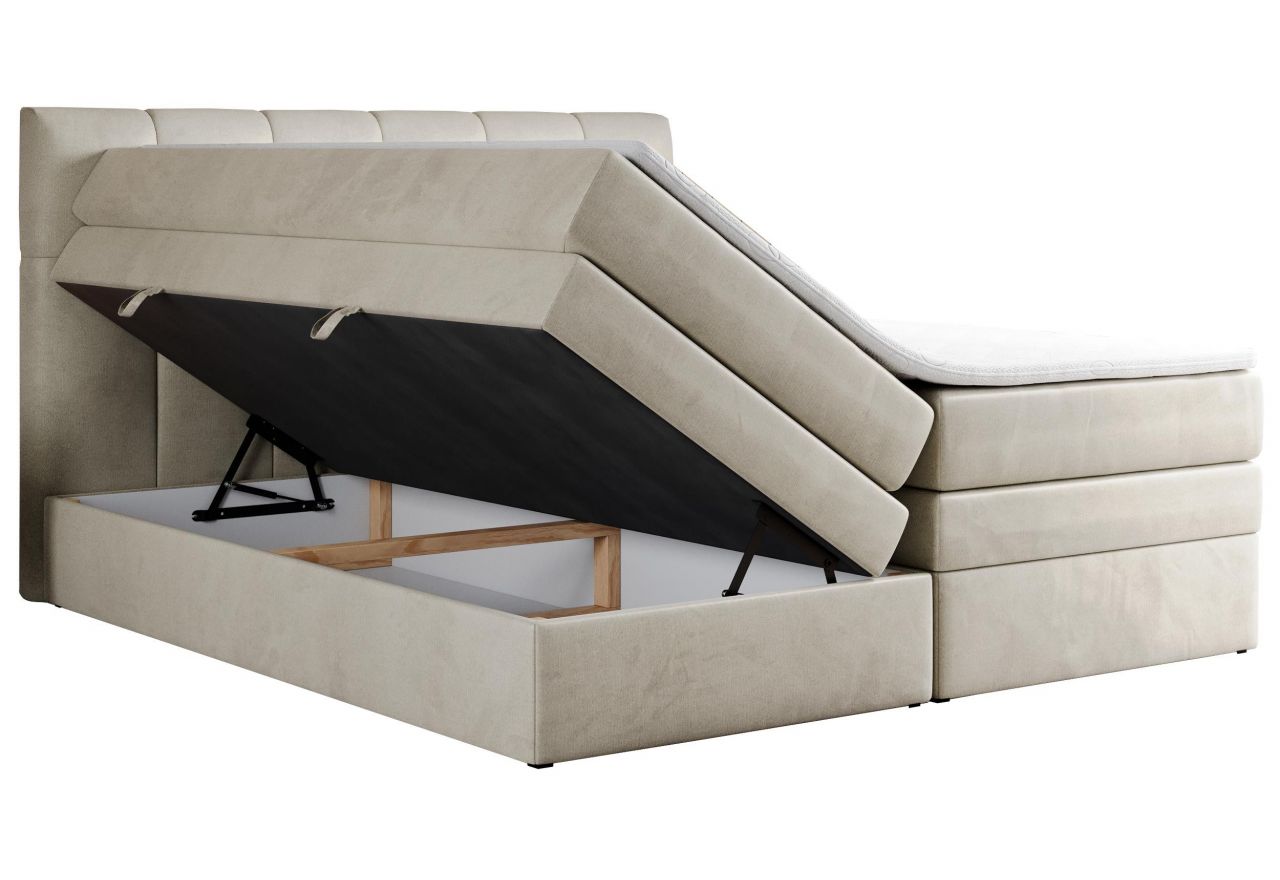 Łóżko kontynentalne ALVIN KING 200x200 - H3 - beżowy, welwet