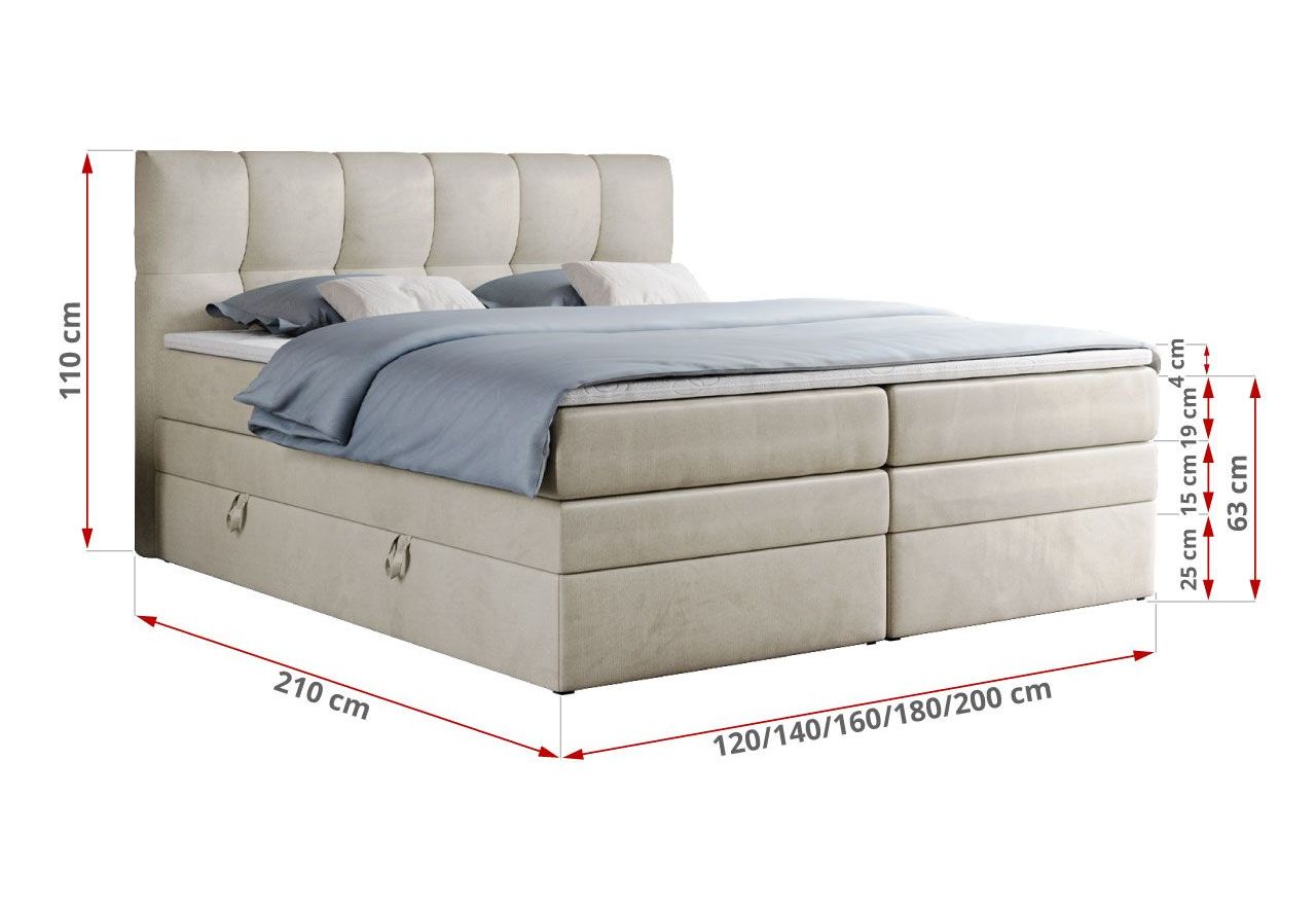 Łóżko kontynentalne ALVIN KING 160x200 - H4 - beżowy, welwet