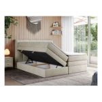 Łóżko kontynentalne ALVIN KING 160x200 - H4 - beżowy, welwet