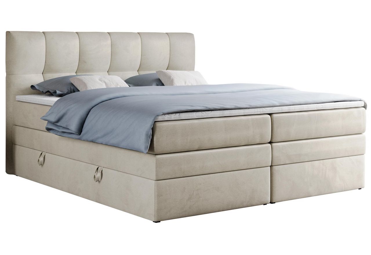 Łóżko kontynentalne ALVIN KING 160x200 - H4 - beżowy, welwet