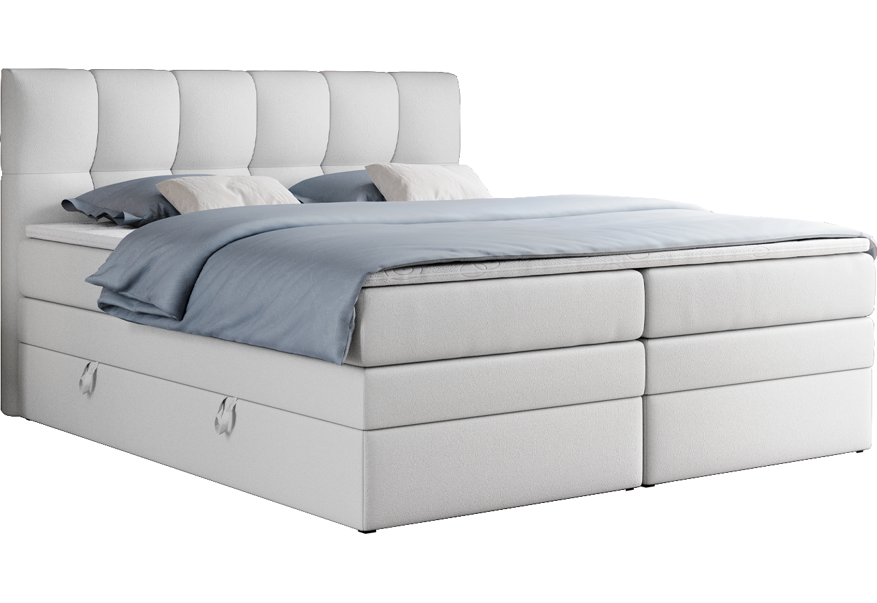 Łóżko kontynentalne ALVIN KING 180x200 - H3 - biały, ekoskóra