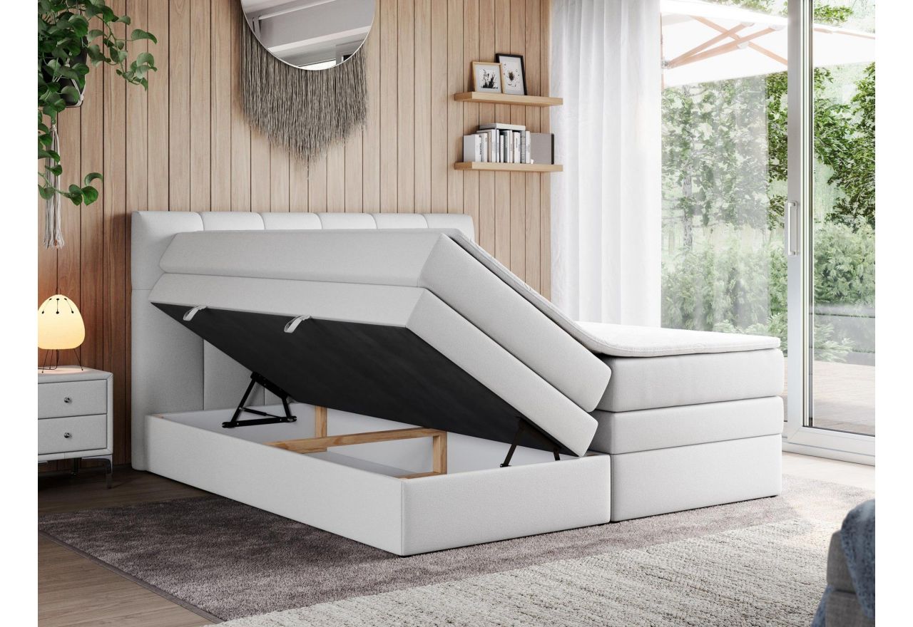 Łóżko kontynentalne ALVIN KING 180x200 - H3 - biały, ekoskóra