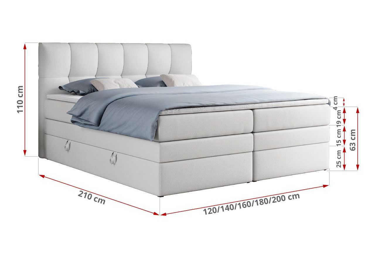 Łóżko kontynentalne ALVIN KING 120x200 - H4 - biały, ekoskóra