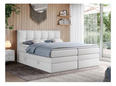 Łóżko kontynentalne ALVIN KING 140x200 - H4 - biały, ekoskóra