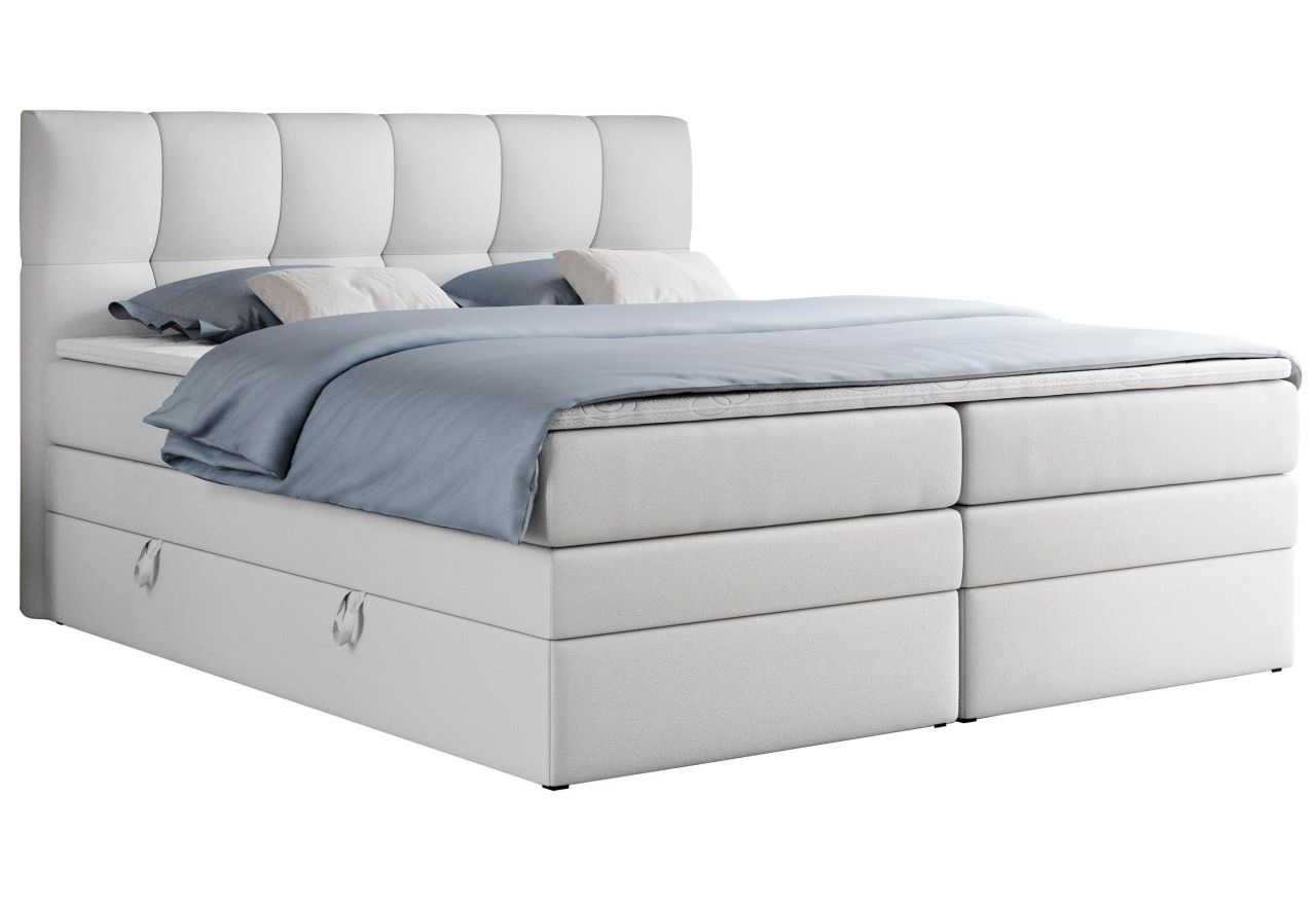 Łóżko kontynentalne ALVIN KING 140x200 - H4 - biały, ekoskóra